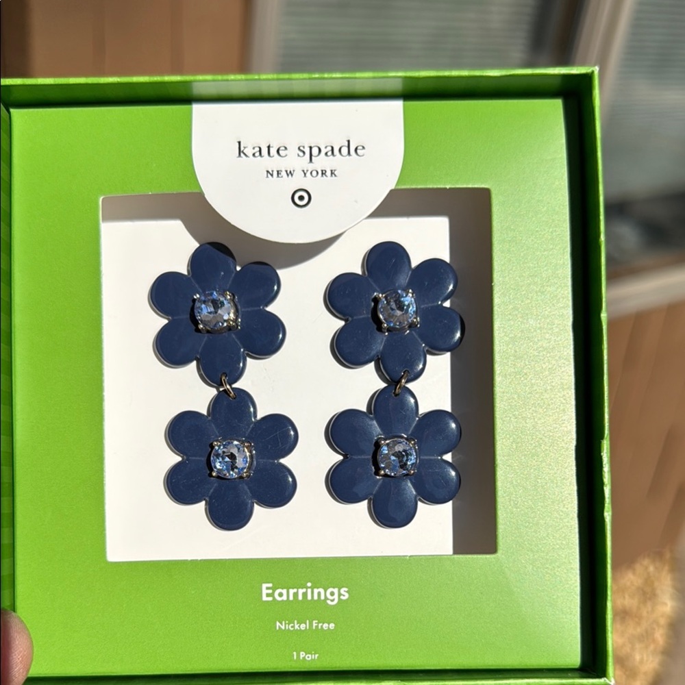 NWT! Kate Spade X Target Blue Flower Rhinestone Dangle Earrings - Picture 7 of 7